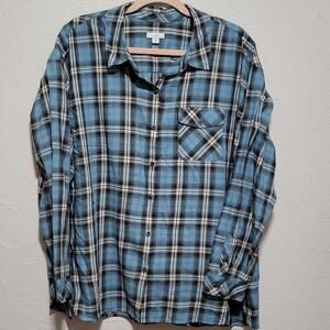 J. Jill Women's 2X Button Up Long Sleeve Plaid 100% Cotton Top